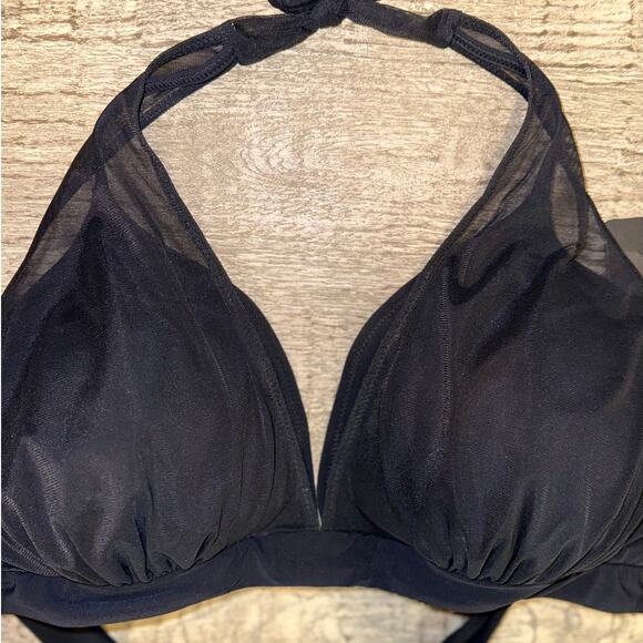 Gottex Black Sheer Mesh Halter Bikini Top Plus Sz16| Retro Glam Resort Swimwear - Picture 3 of 4